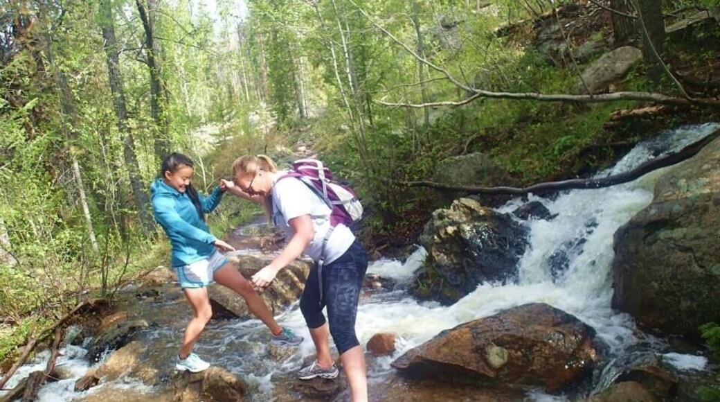 The trail was a bit washed out/a cascading creek.