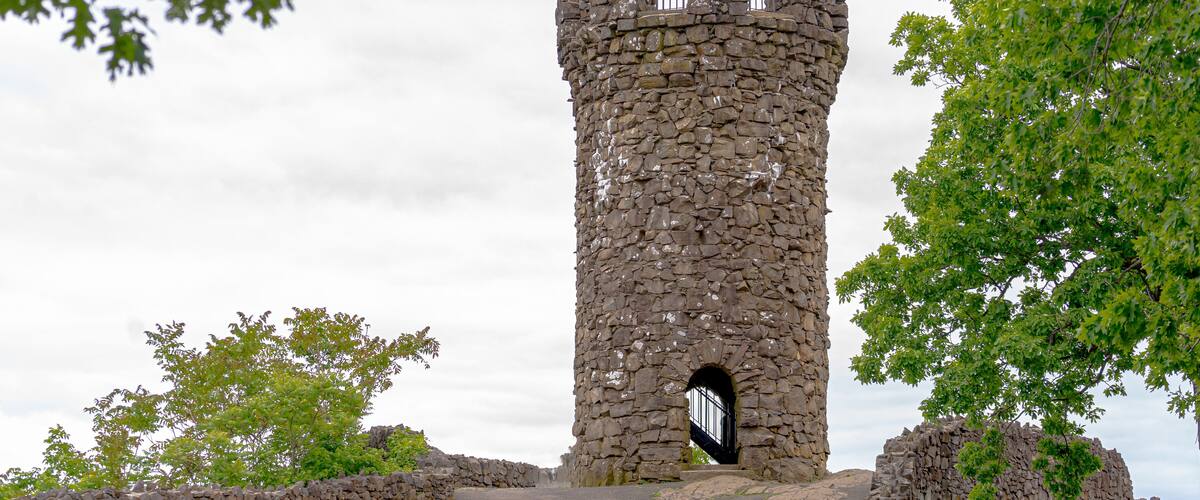 Castle Craig at Hubbard Park, Meriden, CT. easily replaceable sky. with a clean, classic view of the tower. Very recognizable image of this historic structure.