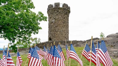 Castle Craig at Hubbard Park, Meriden, CT. American flags in the foreground and an easily replaceable sky.