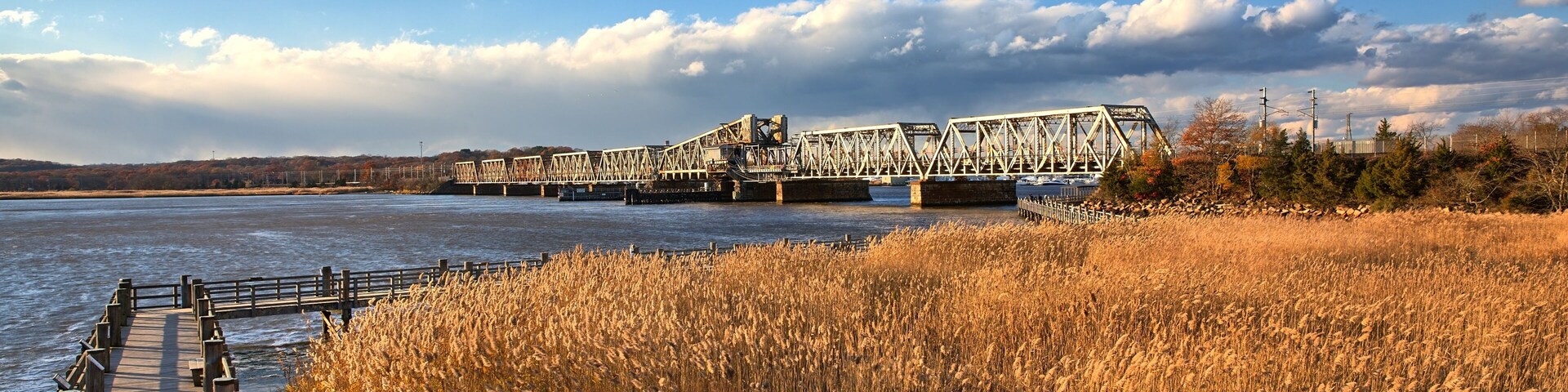 Railroad bridge over the Connecticut river in late autumn