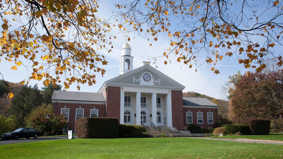 Bryan Memorial Town Hall in Washington Depot, Connecticut, a typical New England town.