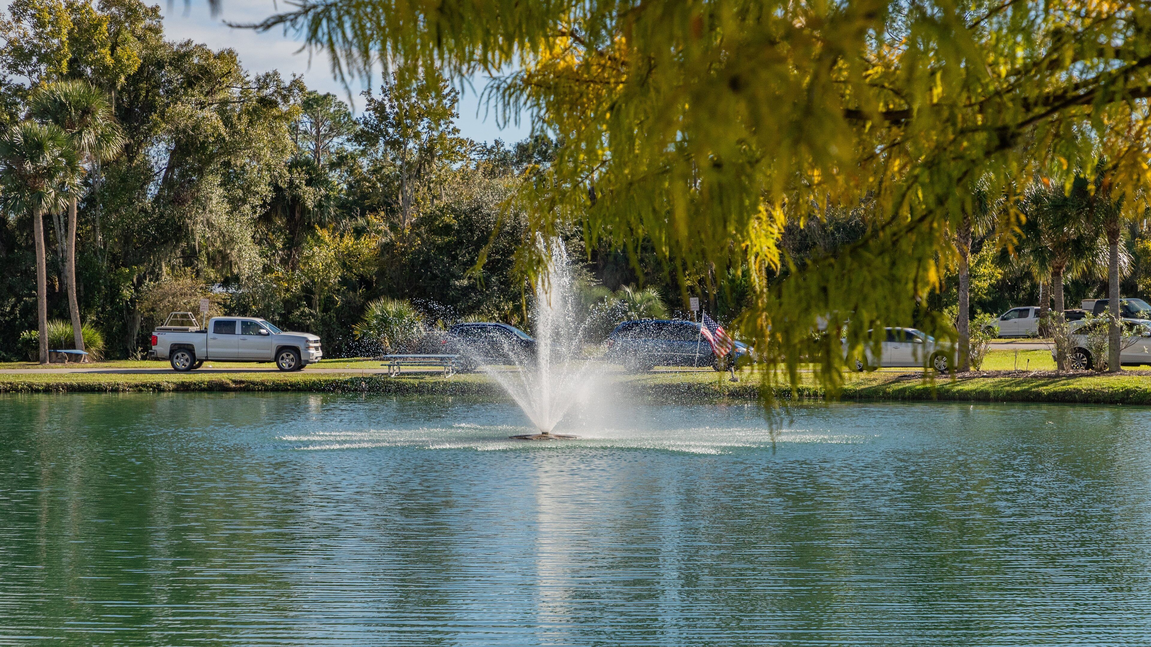 Bunnell showing a pond and a fountain