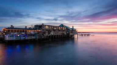 GJCE3F Cedar Key Waterfront at Sunrise, Cedar Key, Florida