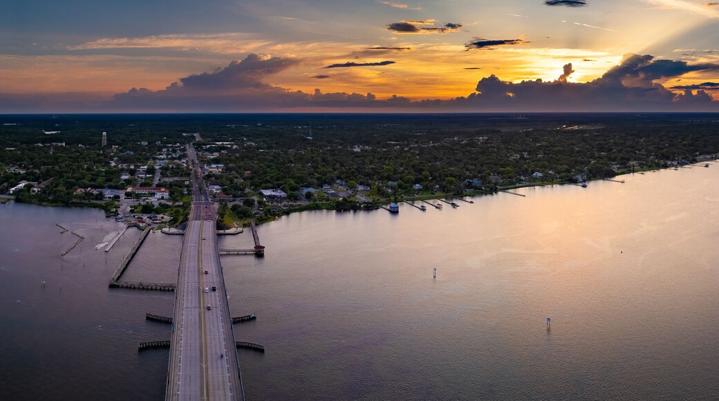 Aerial panorama of Ormond Beach, Florida, over the Halifax River