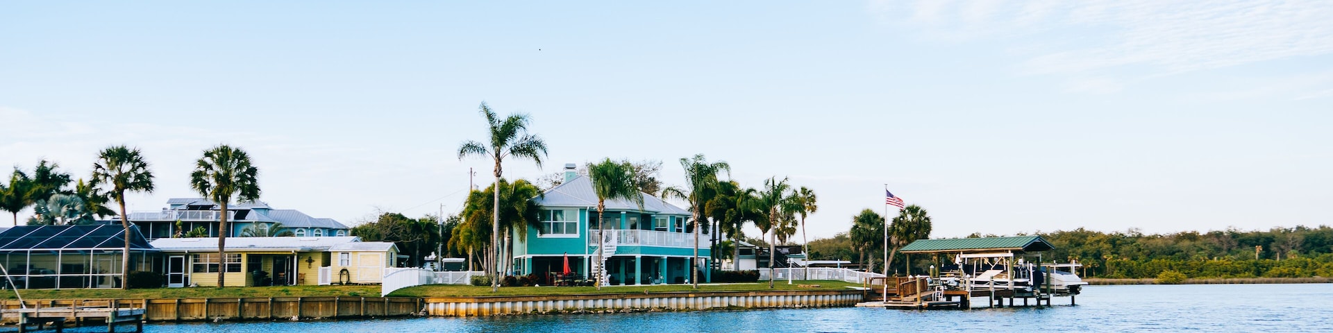 Riverview, Florida, USA - 02 10 2022: River view house and dock along Little Manatee River