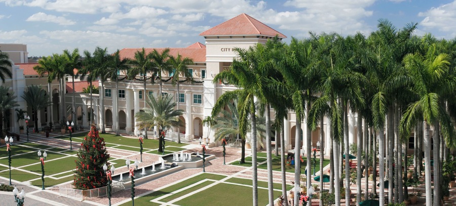 Newly constructed city hall in Miramar, FL. Image is made up of 3 stitched images, not interpolated.