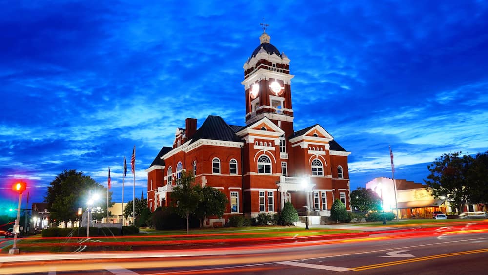 Forsyth, Georgia, USA 07 19 2024: The night landscape of Forsyth city: Forsyth is a city in and the county seat of Monroe County, Georgia, United States.