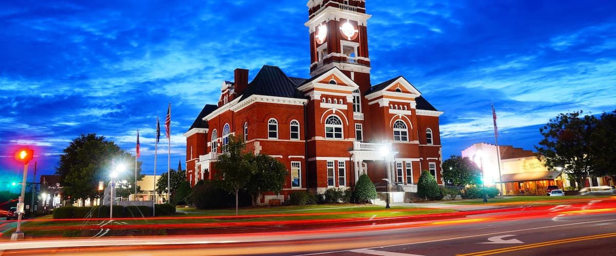 Forsyth, Georgia, USA 07 19 2024: The night landscape of Forsyth city: Forsyth is a city in and the county seat of Monroe County, Georgia, United States.