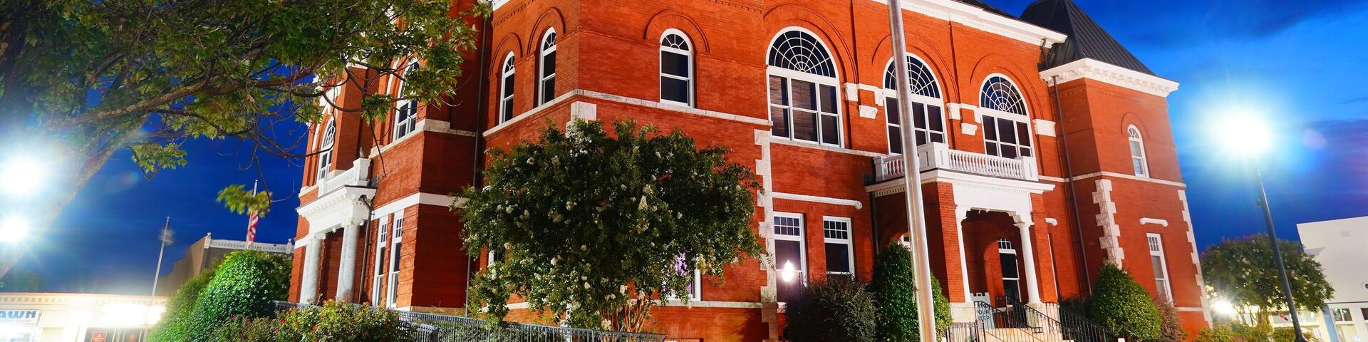 Forsyth, Georgia, USA 07 19 2024: The night landscape of Forsyth city: Forsyth is a city in and the county seat of Monroe County, Georgia, United States.