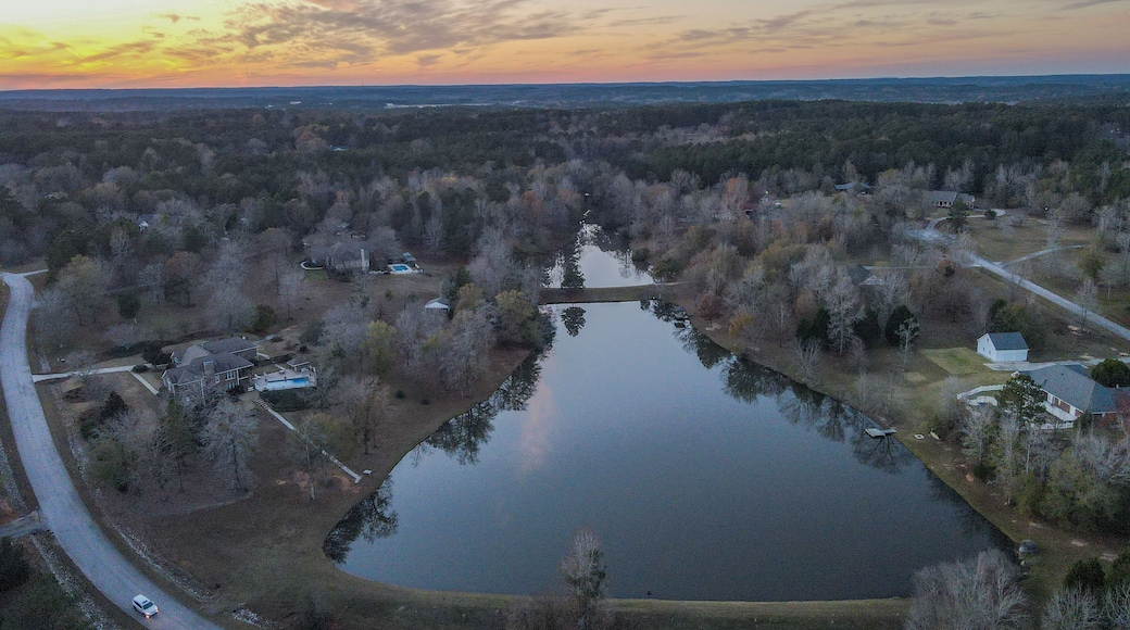 Aerial sunset landscape of forest and suburban neighborhood in Grovetown Augusta Georgia