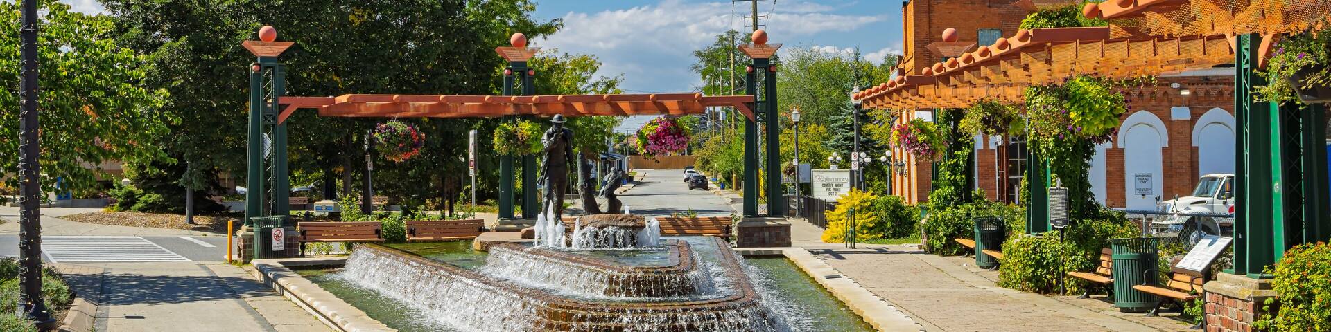 Stoney Creek square fountain, Augustus Jones Fountain, a 19-century surveyor and early resident of Hamilton.