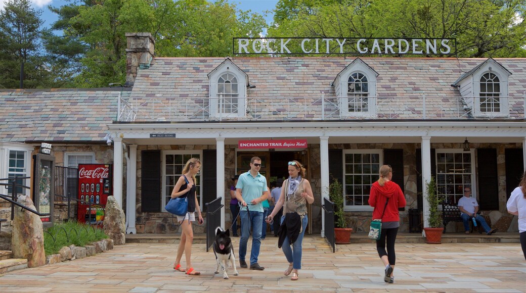 Lookout Mountain showing signage as well as a family