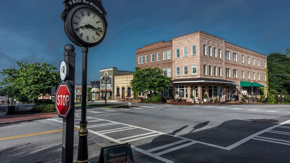 JUNE 26, 2017 SENOIA GEORGIA - -Historic small town and clock in south where "Walking Dead" is filmed for Television