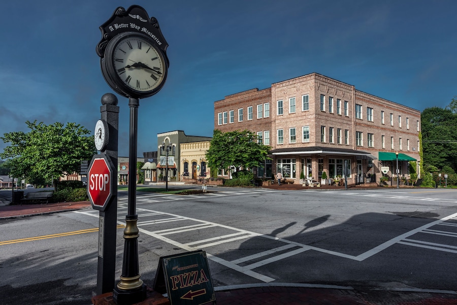 JUNE 26, 2017 SENOIA GEORGIA - -Historic small town and clock in south where "Walking Dead" is filmed for Television