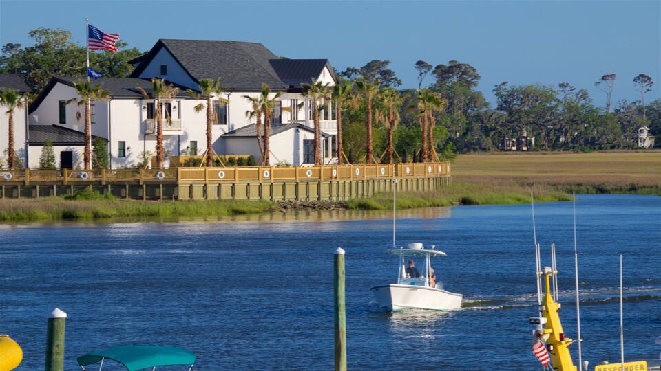 St. Simons Island which includes boating, a bay or harbor and a house