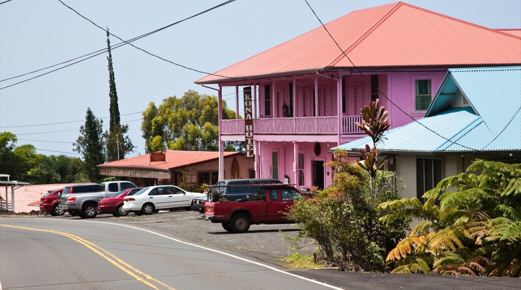 Holualoa showing a coastal town and street scenes