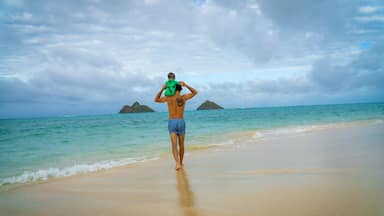 Father and Son Lanikai Beach Hawaii oahu , Three Mountains