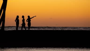 Waikoloa showing general coastal views and a sunset as well as a small group of people