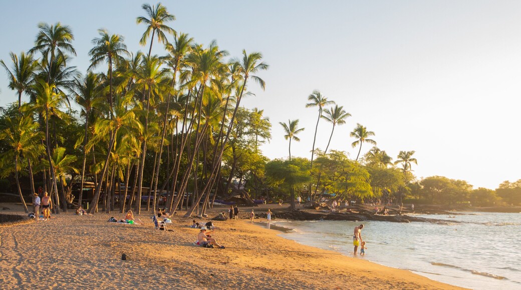 Waikoloa which includes tropical scenes, a sunset and a sandy beach