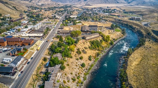Aerial View of the Town of Gardiner, Montana which borders Yellowstone National Park