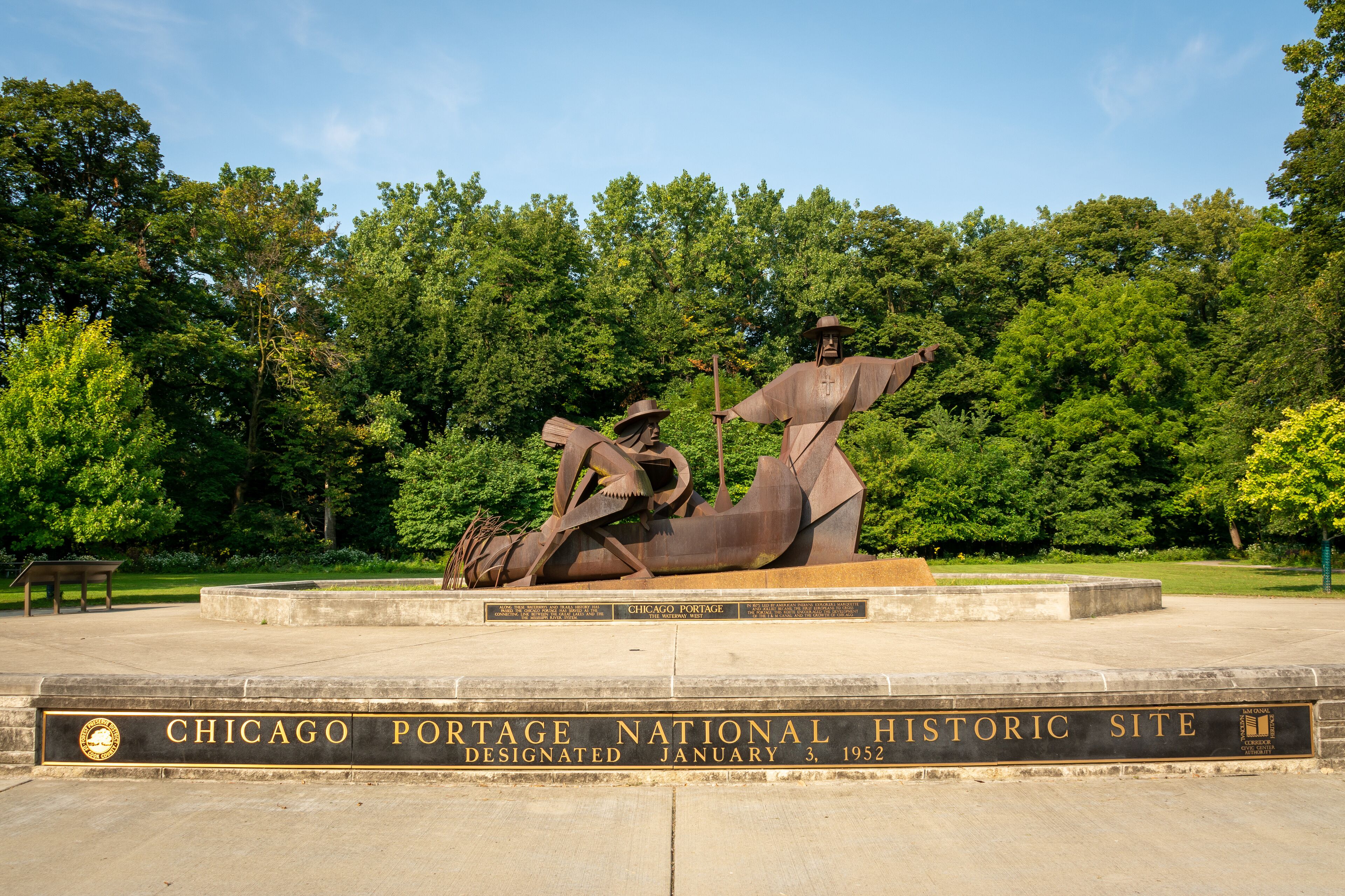 Lyons, Illinois, USA - Sep 15th 2022 - The historic site of the Chicago Portage and the birth of the historic Illinois and Michigan Canal.  Designated as a national historic site in 1952.