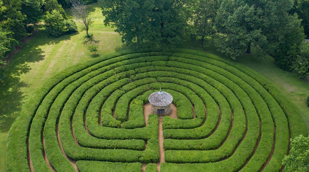 Aerial view of The Labyrinth State Memorial, a maze in a public park in New Harmony, Indiana, United States.
