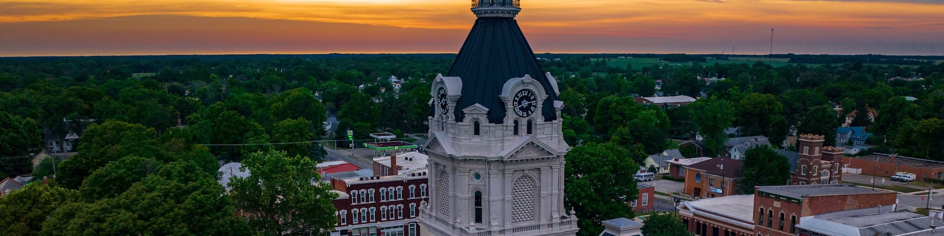 drone view of Parke County Courthosue, Rockville, Indiana