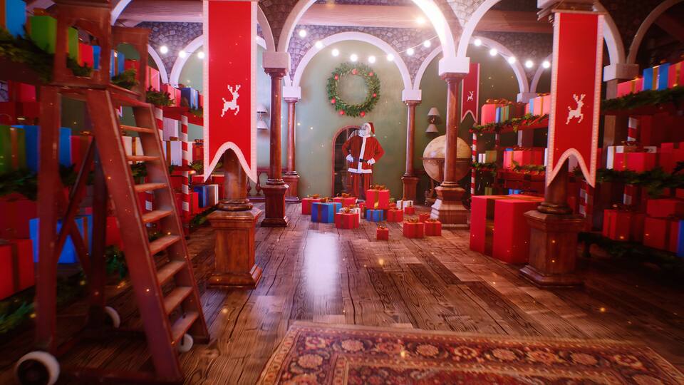 Santa Claus entering magic workshop