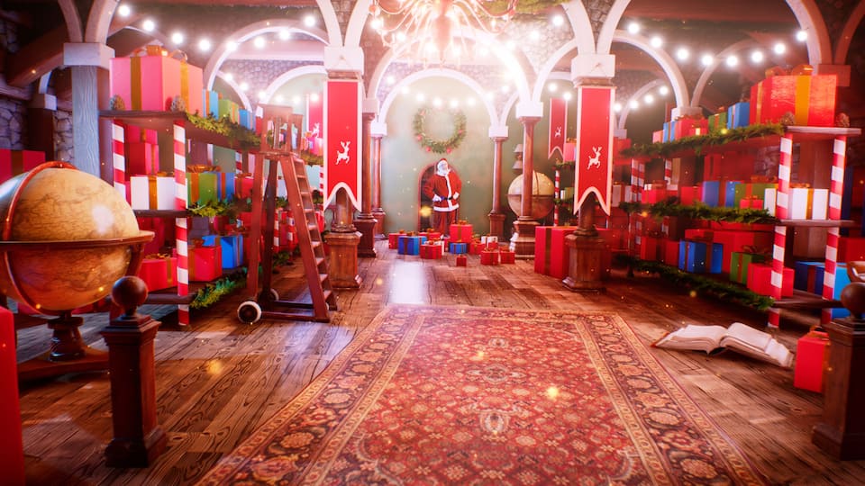 Santa Claus entering magic workshop