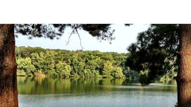 State park includes Pine Lake, biking trail, and large campground.