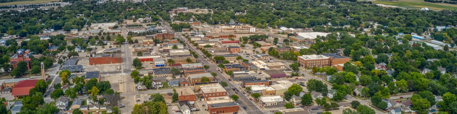 Aerial View of the small Iowa Town of Spencer
