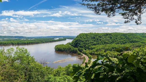 Panorama of Mississippi River viewed from the bluffs at Effigy Mounds National Monument on a bright summer day