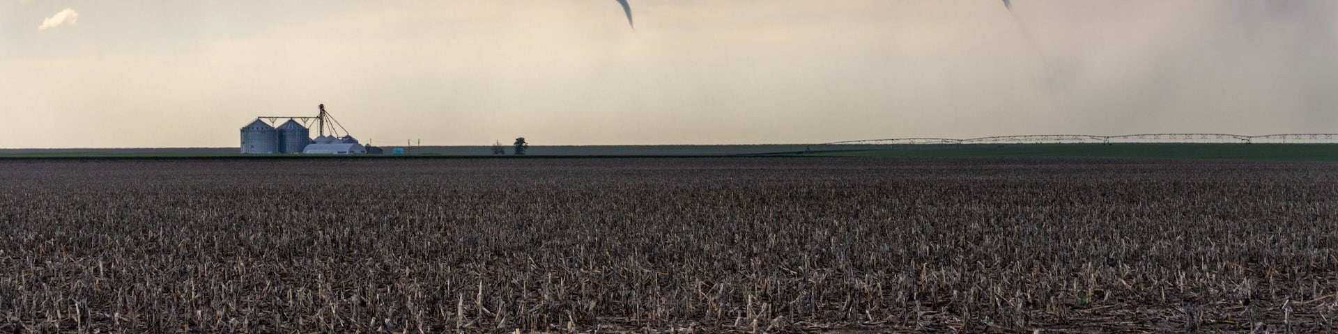 St Francis, Kansas, USA - June 29th, 2019: Developing twin tornadoes in Kansas, USA