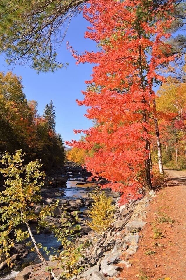 A converted narrow gauge rail line along the Carrabassett River in Carrabassett Valley, Me.