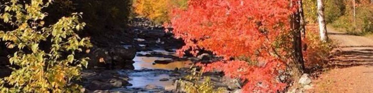 A converted narrow gauge rail line along the Carrabassett River in Carrabassett Valley, Me.