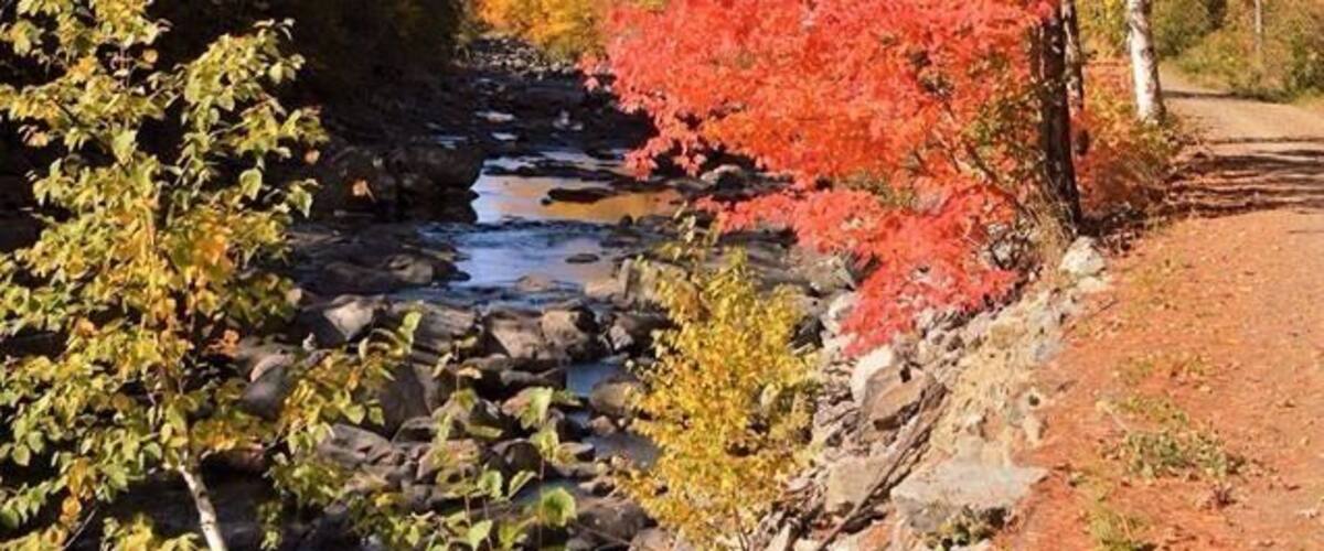 A converted narrow gauge rail line along the Carrabassett River in Carrabassett Valley, Me.
