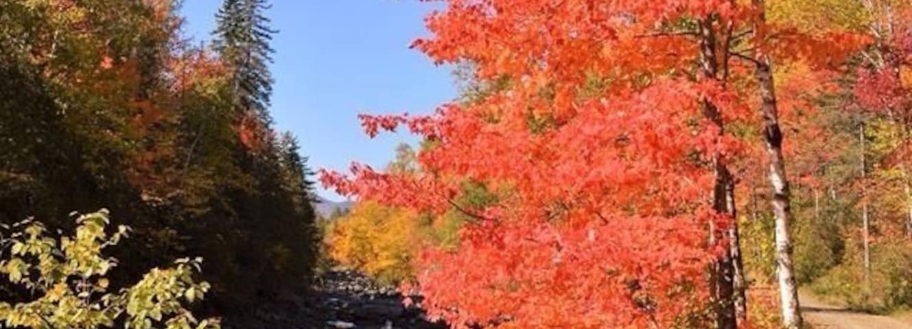 A converted narrow gauge rail line along the Carrabassett River in Carrabassett Valley, Me.