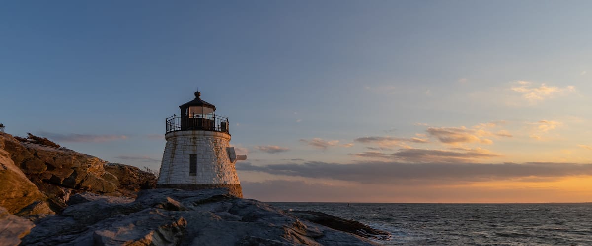 Sunset View of Castle Hill Lighthouse at Newport, Rhode Island