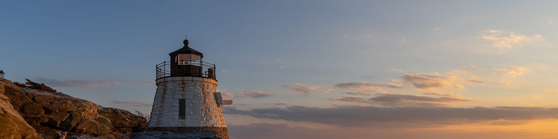 Sunset View of Castle Hill Lighthouse at Newport, Rhode Island
