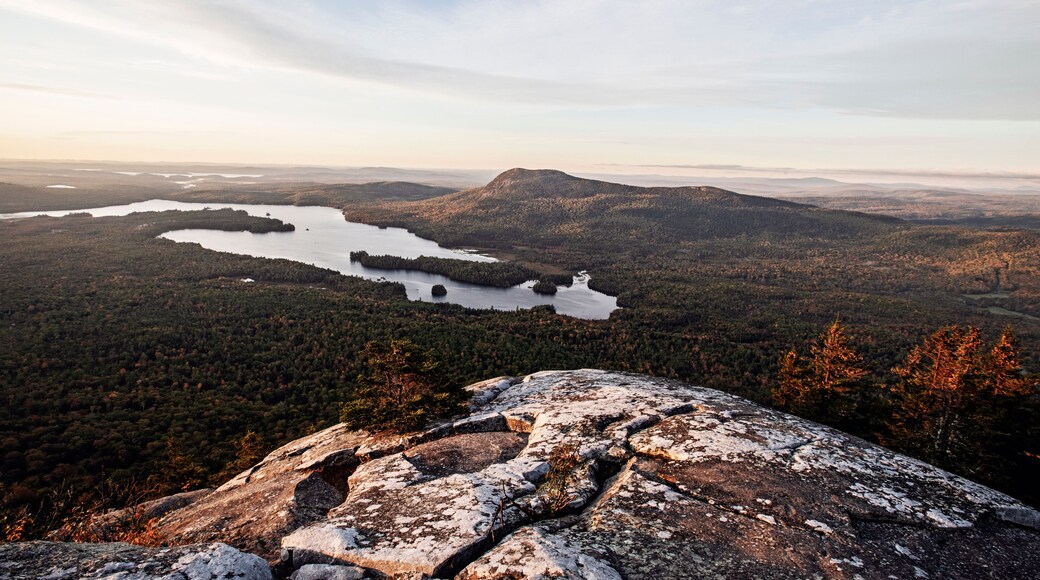 View of Borestone Mountain and Onawa Lake, Maine at sunrise