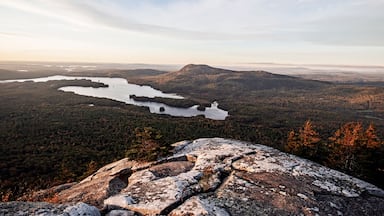 View of Borestone Mountain and Onawa Lake, Maine at sunrise