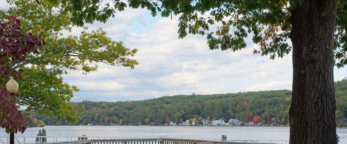 Public park lake overlook at Alton Bay Boston and Maine railroad depot.