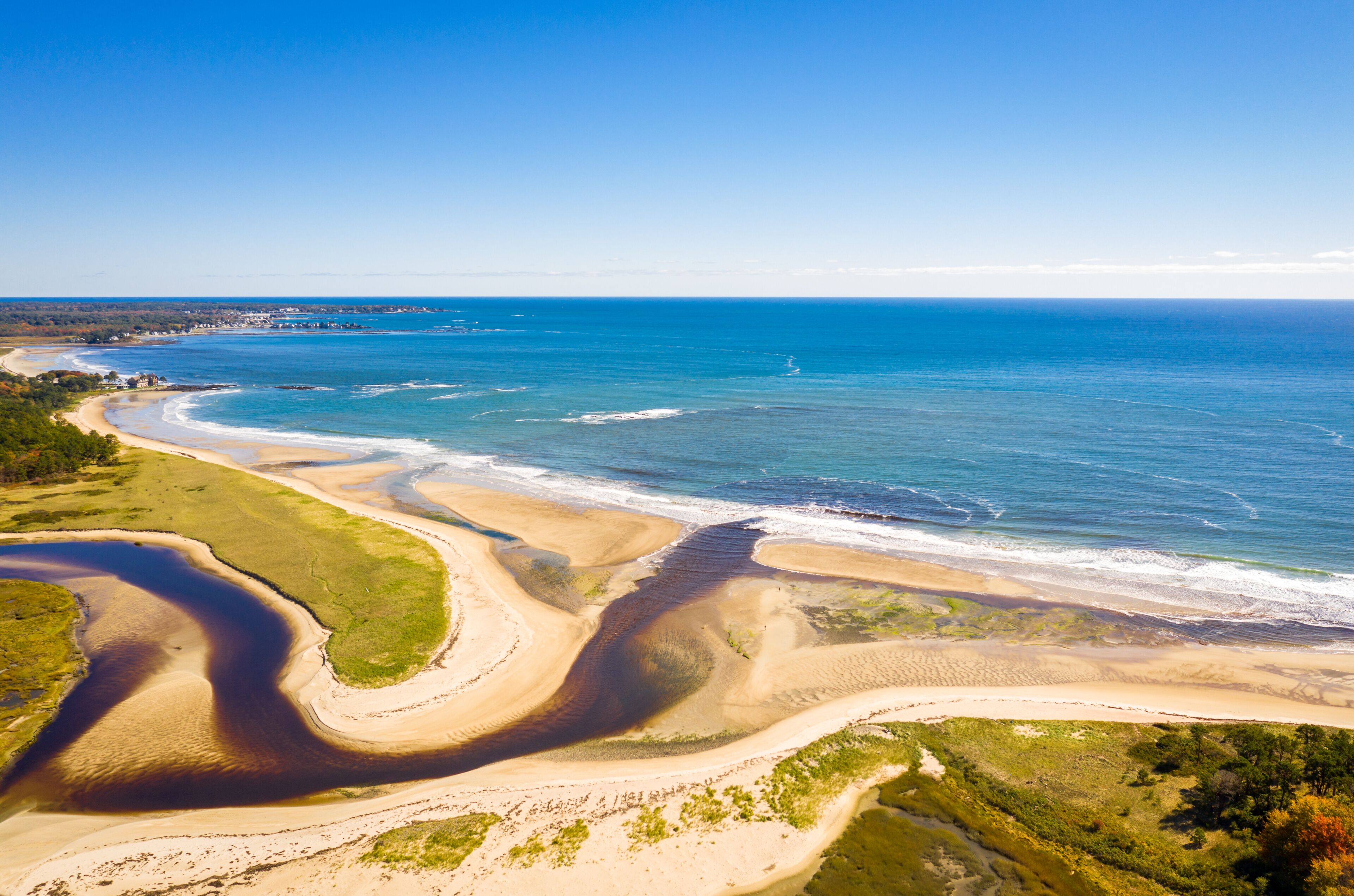 Aerial view of Little River estuary in Wells Estuarine Reserve, Maine