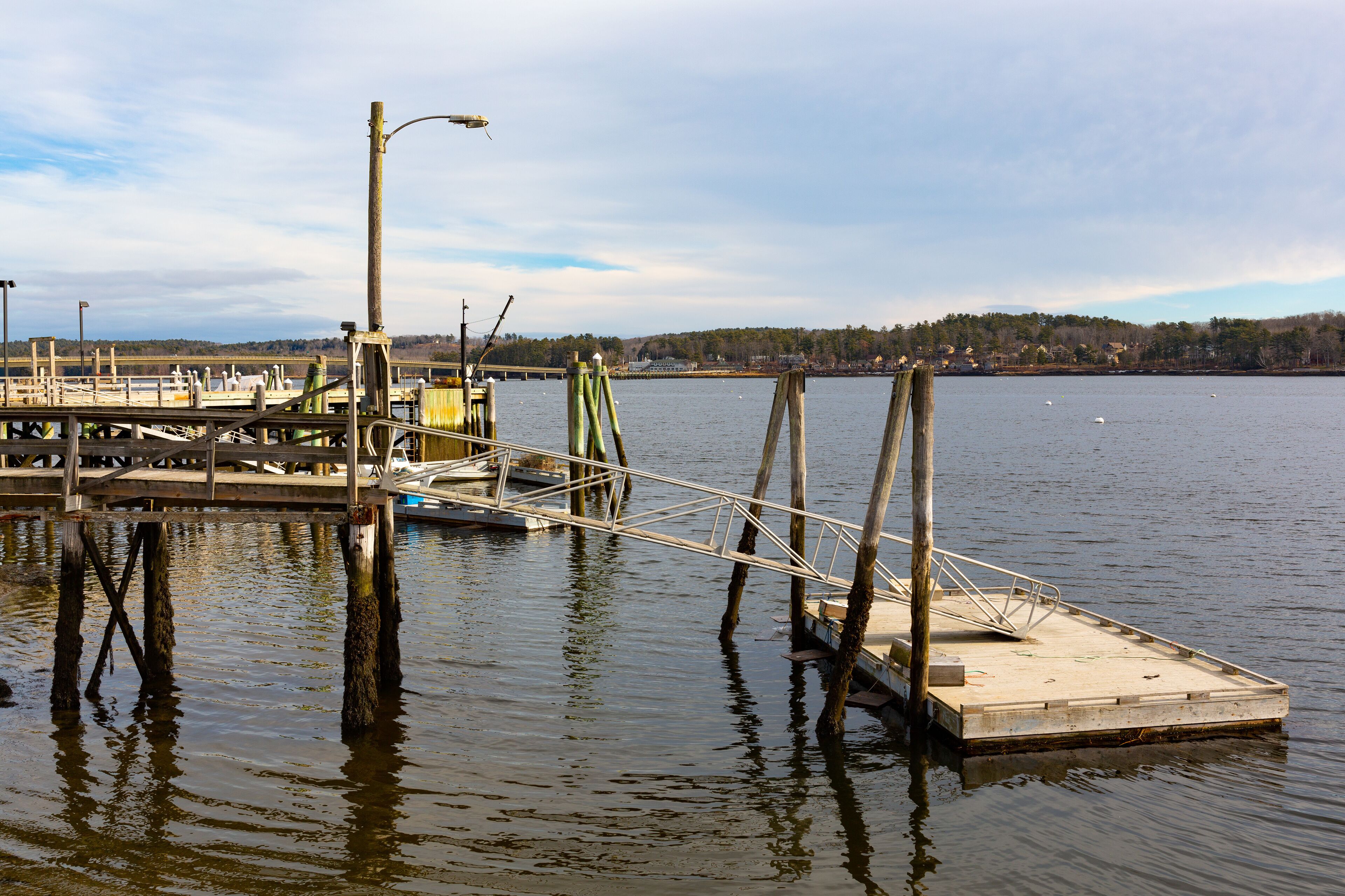 Piers and floating dock at Wiscasset Maine