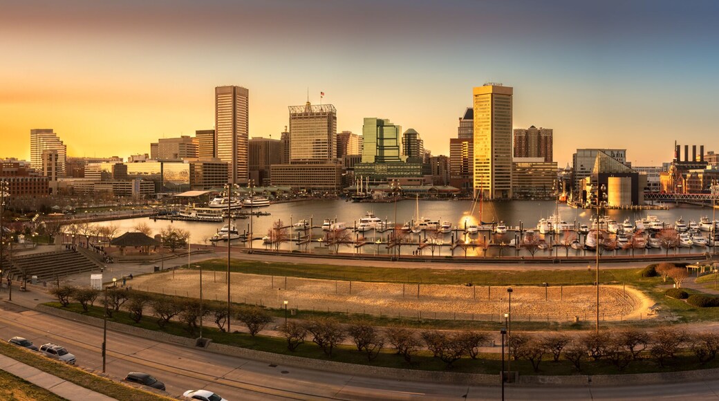 Baltimore skyline panorama at sunset