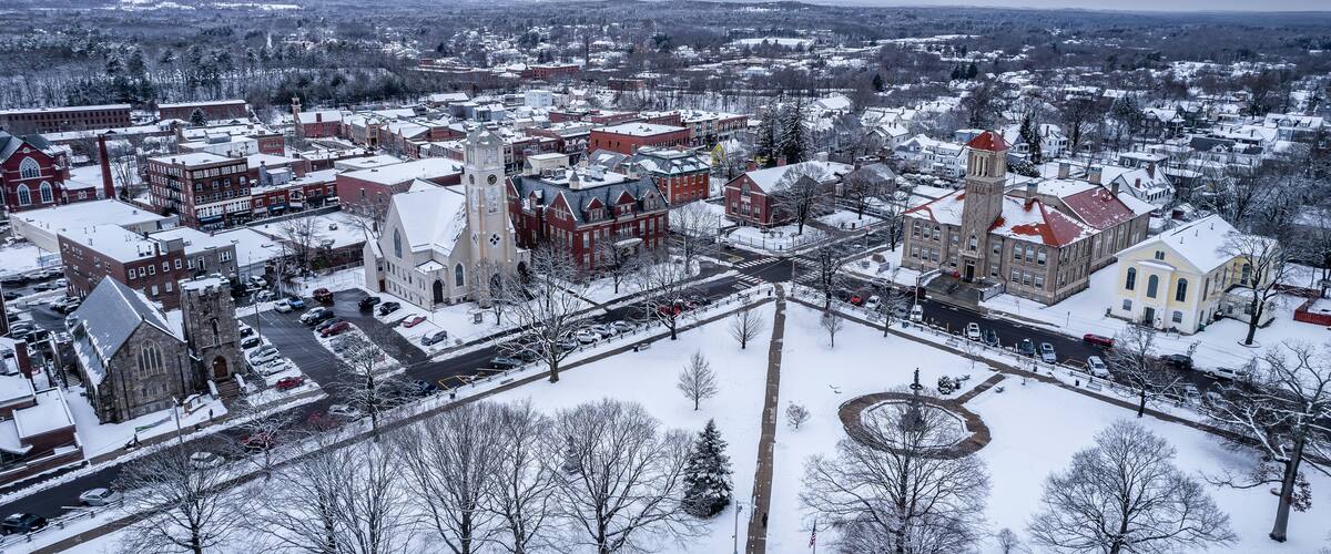 Drone image of Clinton, Massachusetts in January