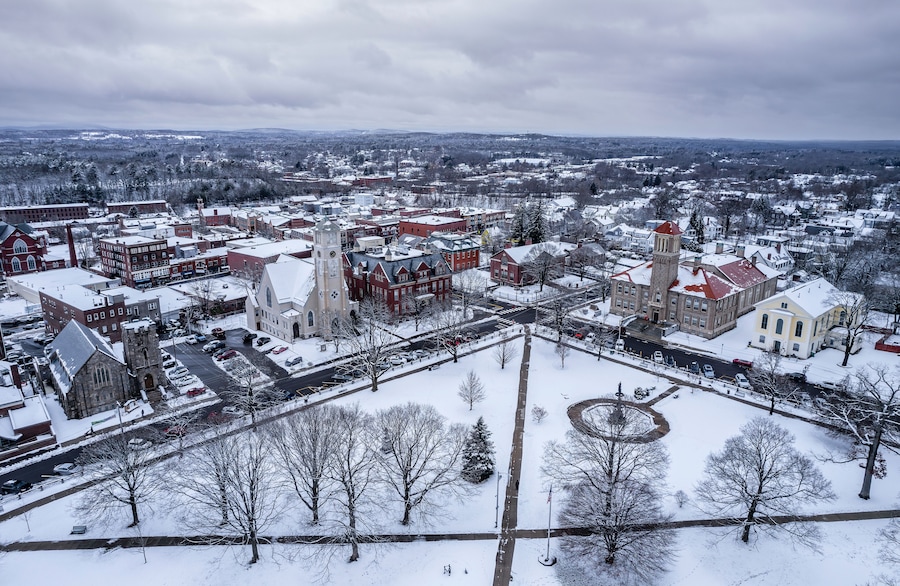 Drone image of Clinton, Massachusetts in January
