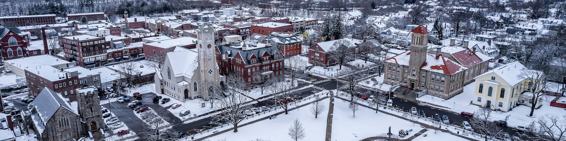 Drone image of Clinton, Massachusetts in January