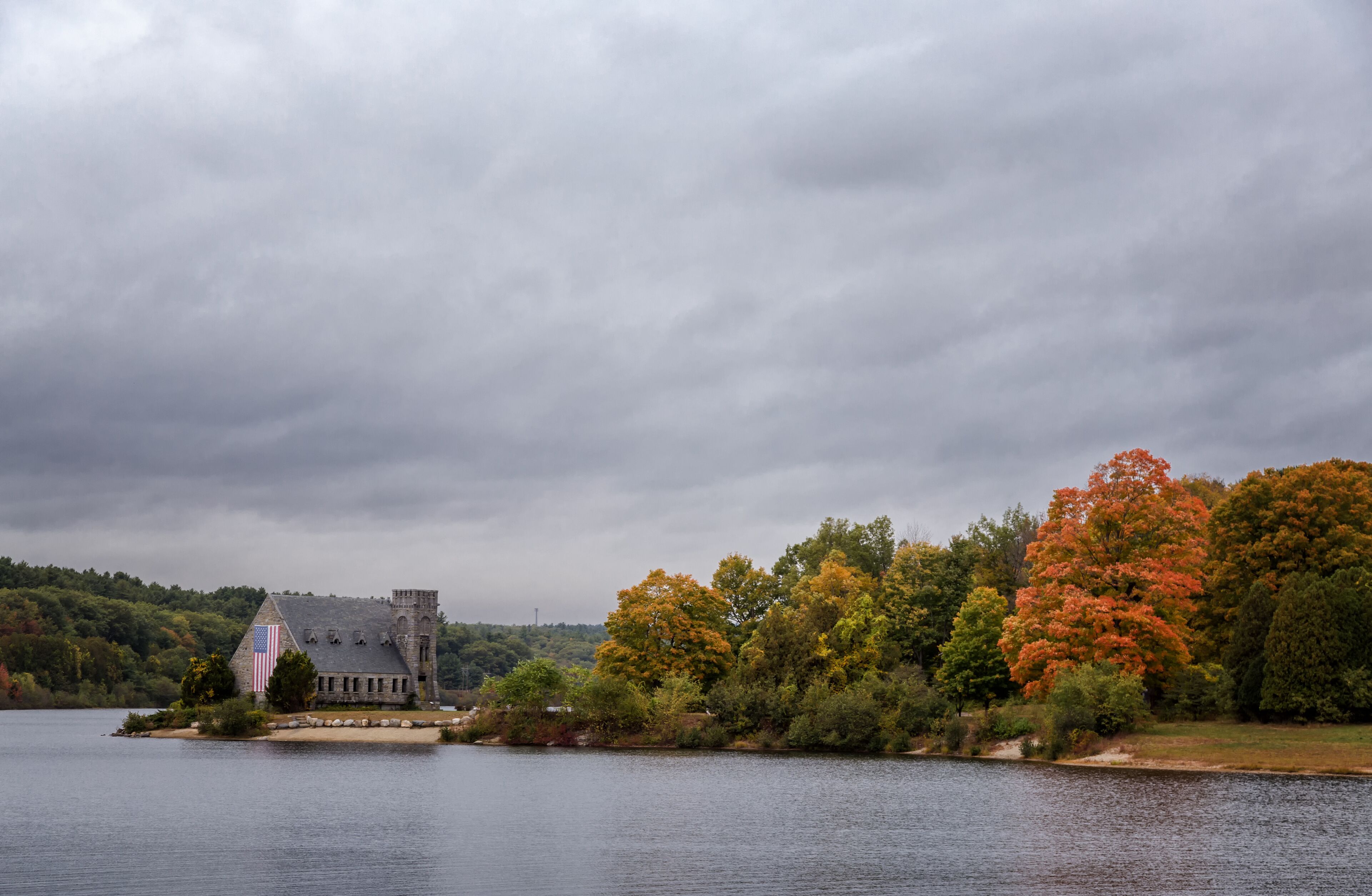 West Boylston Old Stone Church in Fall Season