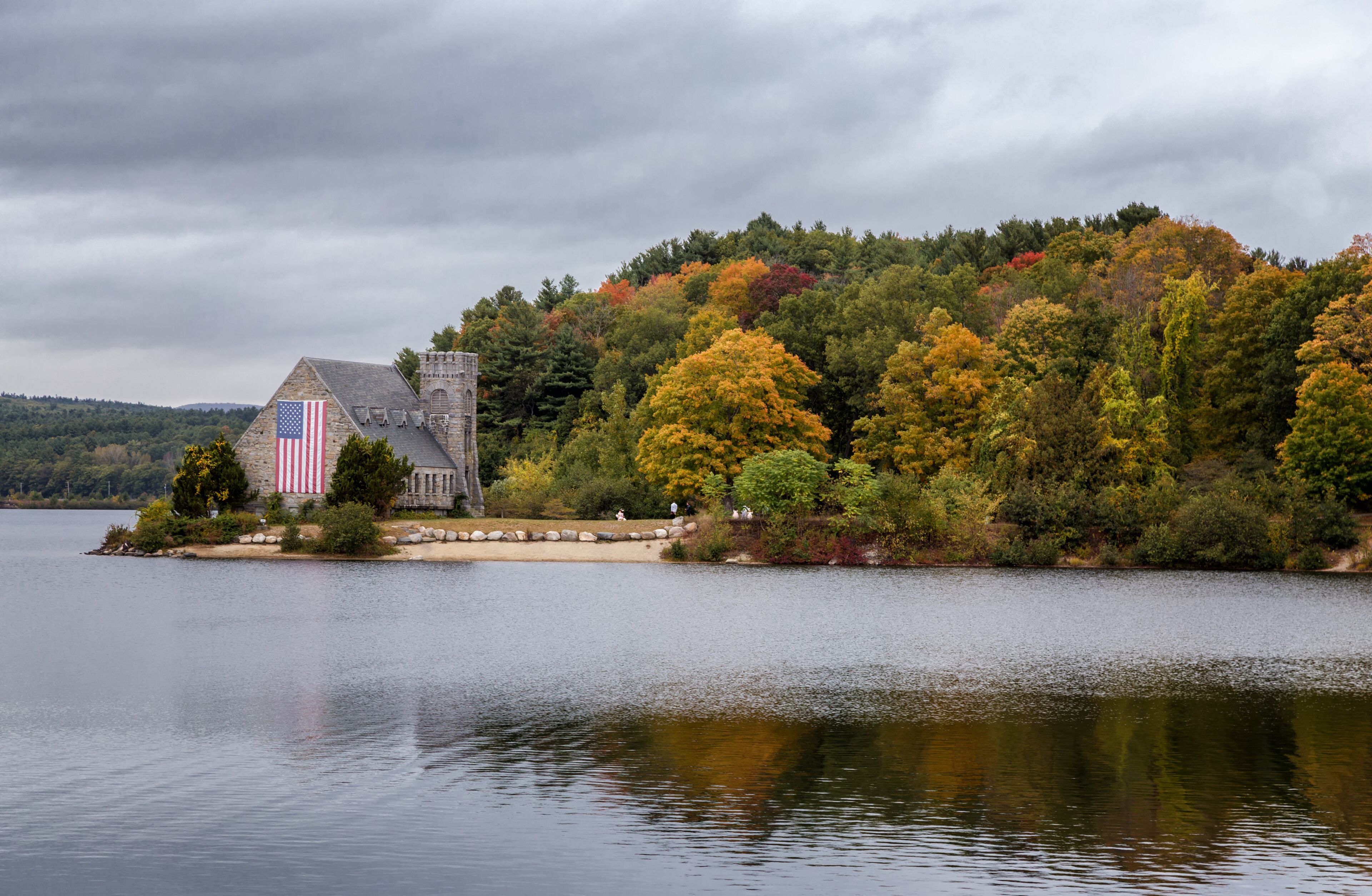 West Boylston Old Stone Church in Fall Season